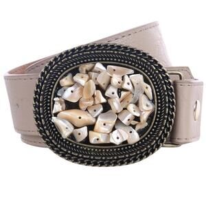 Cream Bronze Embellished Buckle Belt XL